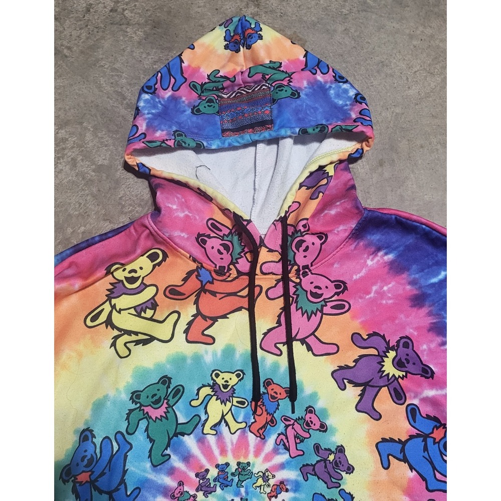 Tie Dye Dancing Bears Hoodie 2XL Womens -Fits Large L Mens ~Unisex - Picture 2 of 9